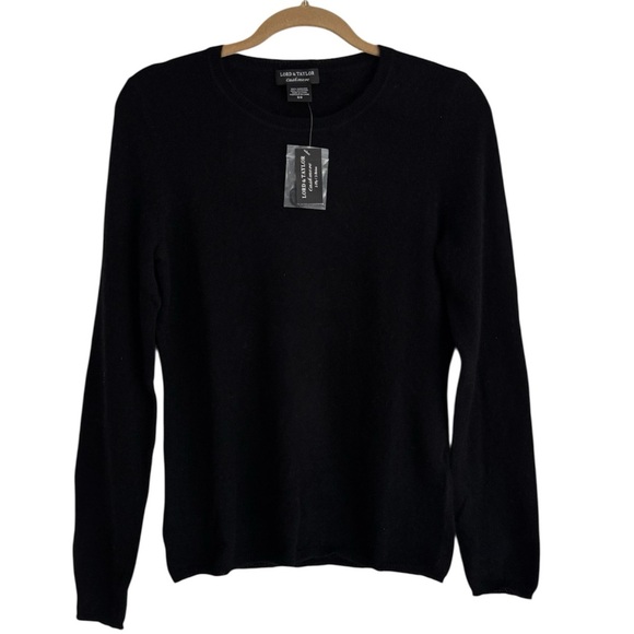 NWT Lord & Taylor Black Cashmere Sweater Crewneck Pullover Luxe Knit Size Large - Picture 1 of 4